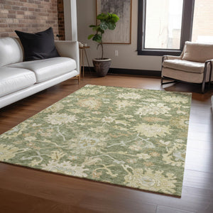 Homeroots 3' Artichoke Green Floral Indoor Outdoor Area Rug - Durable, Washable, Stylish For Any Space 8' X 10' Polyester 605184