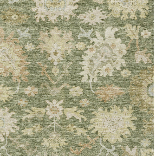 Homeroots 3' Artichoke Green Floral Indoor Outdoor Area Rug - Durable, Washable, Stylish For Any Space 9' X 12' Polyester 605185