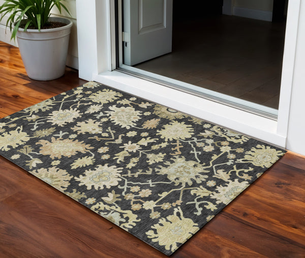 Homeroots 3' Artichoke Green Floral Indoor Outdoor Area Rug - Durable, Washable, Stylish For Any Space 3' X 5' Polyester 605187