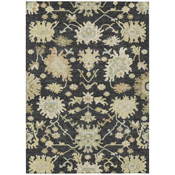 HomeRoots 5' Black and Ivory Floral Area Rug - Durable, Washable, Indoor-Outdoor Design for Versatile Spaces 5' X 8' 605188