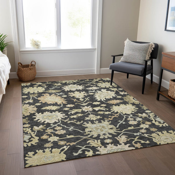 Homeroots 3' Artichoke Green Floral Indoor Outdoor Area Rug - Durable, Washable, Stylish For Any Space 5' X 8' Polyester 605188