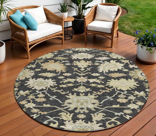 Homeroots 3' Artichoke Green Floral Indoor Outdoor Area Rug - Durable, Washable, Stylish For Any Space 8' Round Polyester 605189