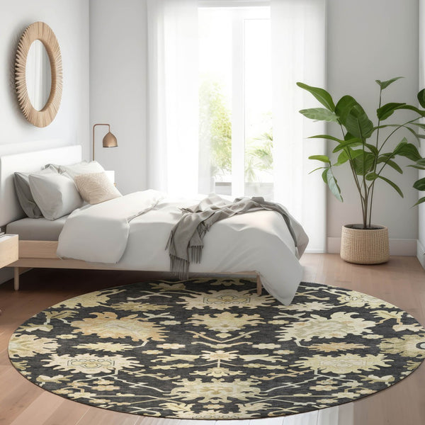 Homeroots 3' Artichoke Green Floral Indoor Outdoor Area Rug - Durable, Washable, Stylish For Any Space 8' Round Polyester 605189