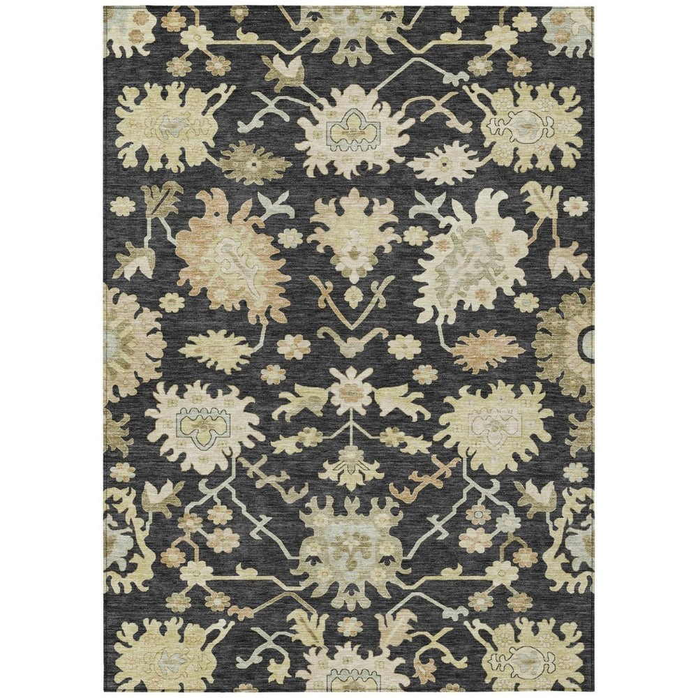 HomeRoots 5' Black and Ivory Floral Area Rug - Durable, Washable, Indoor-Outdoor Design for Versatile Spaces 8' X 10' 605190