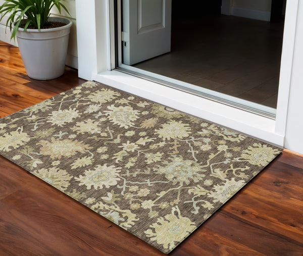 Homeroots 3' Artichoke Green Floral Indoor Outdoor Area Rug - Durable, Washable, Stylish For Any Space 3' X 5' Polyester 605193