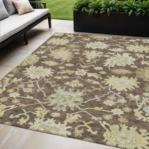 Homeroots 3' Artichoke Green Floral Indoor Outdoor Area Rug - Durable, Washable, Stylish For Any Space 5' X 8' Polyester 605194