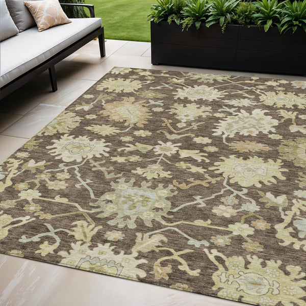Homeroots 3' Artichoke Green Floral Indoor Outdoor Area Rug - Durable, Washable, Stylish For Any Space 5' X 8' Polyester 605194