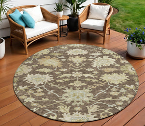Homeroots 3' Artichoke Green Floral Indoor Outdoor Area Rug - Durable, Washable, Stylish For Any Space 8' Round Polyester 605195