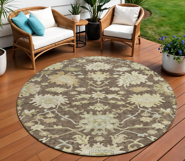 Homeroots 3' Artichoke Green Floral Indoor Outdoor Area Rug - Durable, Washable, Stylish For Any Space 8' Round Polyester 605195