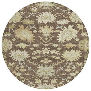 HomeRoots 5' Durable Chocolate and Beige Floral Area Rug for Indoor Outdoor Use – Stain-Resistant & Washable 8' Round 605195