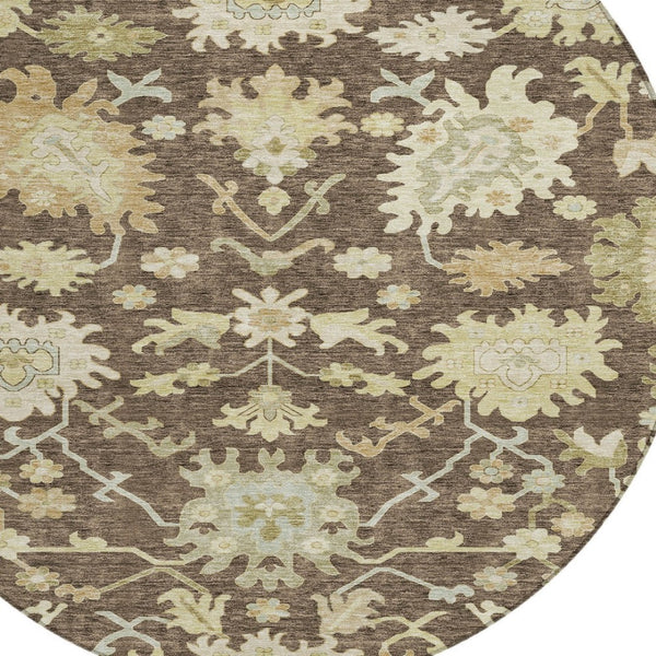 Homeroots 3' Artichoke Green Floral Indoor Outdoor Area Rug - Durable, Washable, Stylish For Any Space 8' Round Polyester 605195