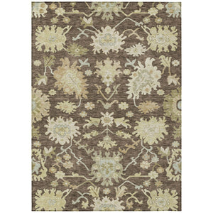 HomeRoots 5' Durable Chocolate and Beige Floral Area Rug for Indoor Outdoor Use – Stain-Resistant & Washable 8' X 10' 605196