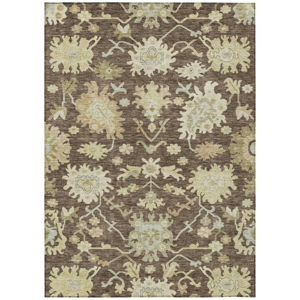 HomeRoots 9' X 12' Chocolate and Beige Floral Area Rug - Durable, Washable, Indoor/Outdoor Charm for All Spaces 605197