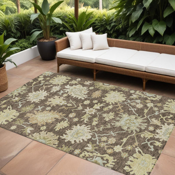 Homeroots 3' Artichoke Green Floral Indoor Outdoor Area Rug - Durable, Washable, Stylish For Any Space 10' X 14' Polyester 605198