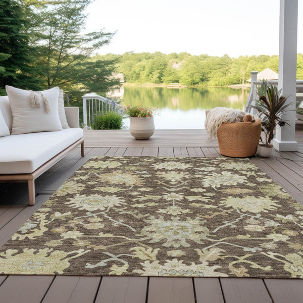 Homeroots 3' Artichoke Green Floral Indoor Outdoor Area Rug - Durable, Washable, Stylish For Any Space 10' X 14' Polyester 605198