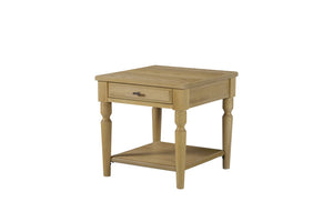 English Elm End Table Hickory Veneer Turned Legs Open Shelf Drawer Traditional Living Room Accent Tan B2699P443218