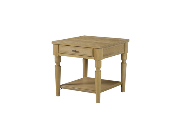 English Elm End Table Hickory Veneer Turned Legs Open Shelf Drawer Traditional Living Room Accent Tan B2699P443218