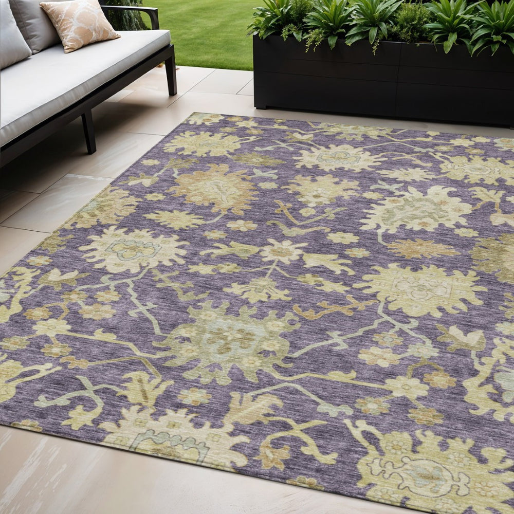 HomeRoots 5' Eggplant Beige And Green Floral Washable Area Rug for Indoor and Outdoor Use, Durable & Stylish 5' X 8' 605200
