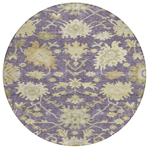 HomeRoots 5' Eggplant Beige And Green Floral Washable Area Rug for Indoor and Outdoor Use, Durable & Stylish 8' Round 605201