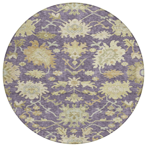 HomeRoots 5' Eggplant Beige And Green Floral Washable Area Rug for Indoor and Outdoor Use, Durable & Stylish 8' Round 605201