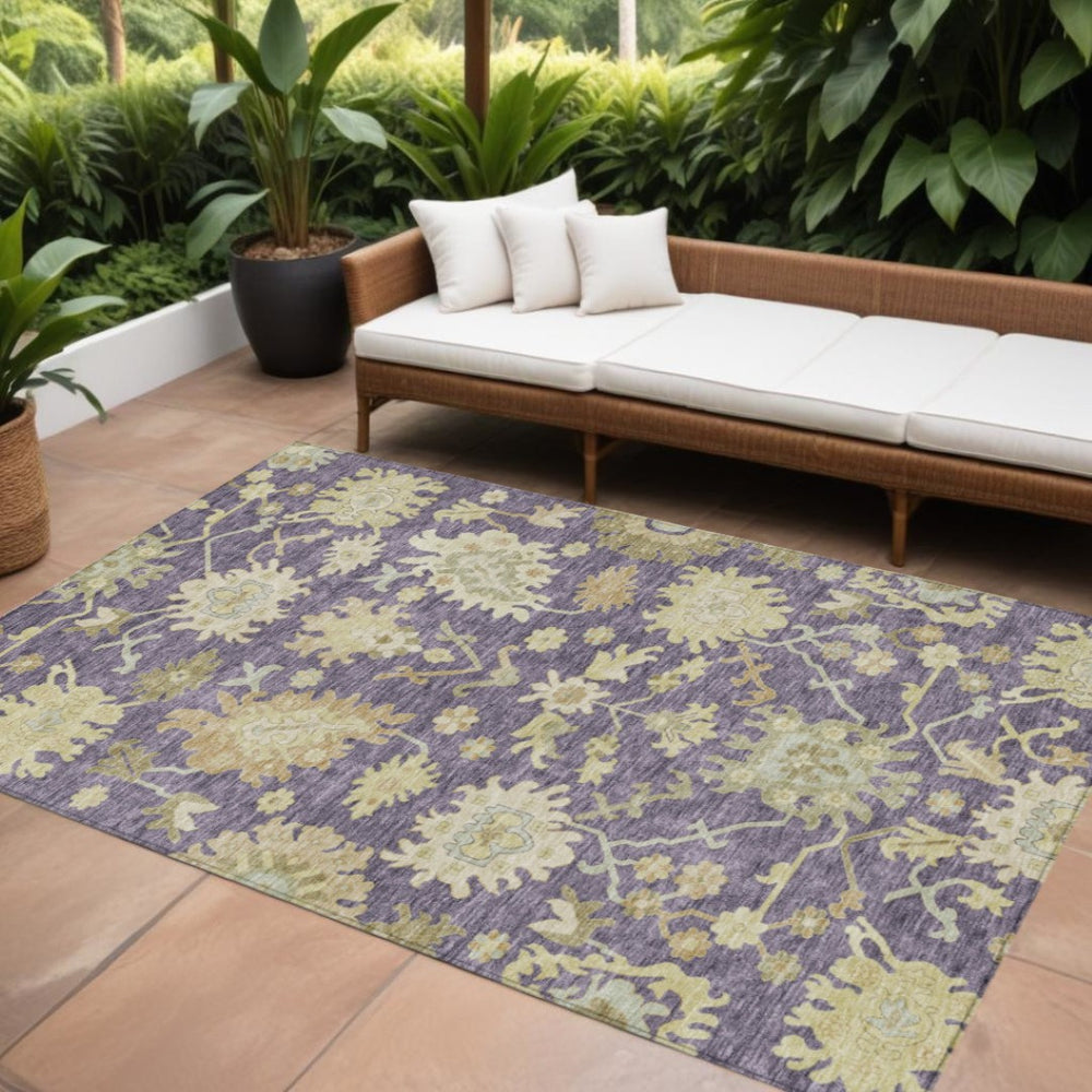 HomeRoots 9' Indoor Outdoor Washable Area Rug in Eggplant Beige Green Floral Design - Durable & Stylish! 605203