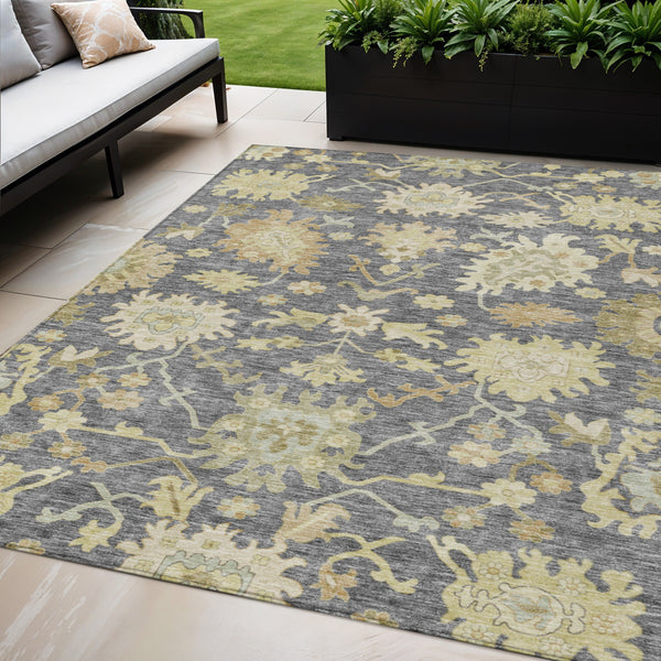 Homeroots 3' Artichoke Green Floral Indoor Outdoor Area Rug - Durable, Washable, Stylish For Any Space 5' X 8' Polyester 605206