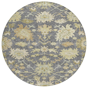 HomeRoots 5' Floral Indoor Outdoor Area Rug in Gray, Ivory, and Green – Stylish, Washable & Durable Design 8' Round 605207