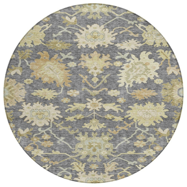HomeRoots 5' Floral Indoor Outdoor Area Rug in Gray, Ivory, and Green – Stylish, Washable & Durable Design 8' Round 605207
