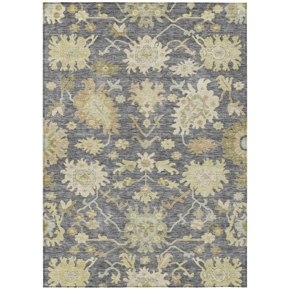 HomeRoots 9' X 12' Durable Gray Ivory Green Floral Washable Area Rug for Indoor & Outdoor Elegance and Style 605209