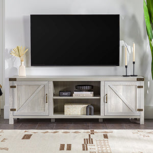 English Elm Walker Edison - Rustic Modern Farmhouse Double Barn Door TV Stand 70" for Up to 80" TVs with Cable Management and Adjustable Shelves - Stone Gray B185P169364