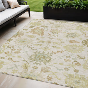 Homeroots 3' Artichoke Green Floral Indoor Outdoor Area Rug - Durable, Washable, Stylish For Any Space 5' X 8' Polyester 605212