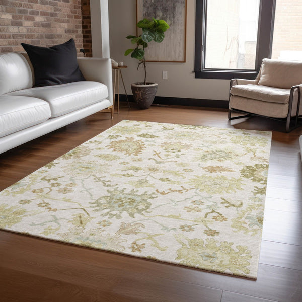 Homeroots 3' Artichoke Green Floral Indoor Outdoor Area Rug - Durable, Washable, Stylish For Any Space 5' X 8' Polyester 605212