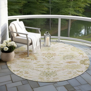 Homeroots 3' Artichoke Green Floral Indoor Outdoor Area Rug - Durable, Washable, Stylish For Any Space 8' Round Polyester 605213