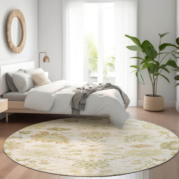 Homeroots 3' Artichoke Green Floral Indoor Outdoor Area Rug - Durable, Washable, Stylish For Any Space 8' Round Polyester 605213