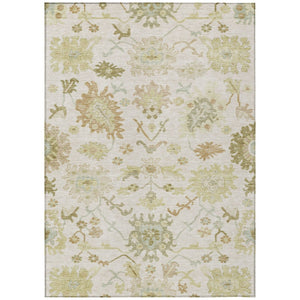 HomeRoots 9' Floral Indoor Outdoor Area Rug - Durable Ivory Green Tan Washable Design for High-Traffic Spaces 605215
