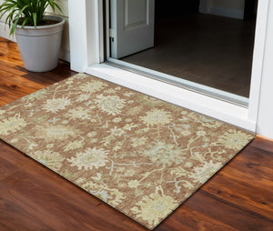 Homeroots 3' Artichoke Green Floral Indoor Outdoor Area Rug - Durable, Washable, Stylish For Any Space 3' X 5' Polyester 605217