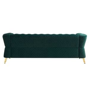 English Elm Modern Tufted Velvet Sofa 87.4" Green — Mid-Century Chesterfield Charm, Gold Accents, Plush Comfort W579P330003