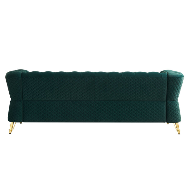 English Elm Modern Tufted Velvet Sofa 87.4" Green — Mid-Century Chesterfield Charm, Gold Accents, Plush Comfort W579P330003