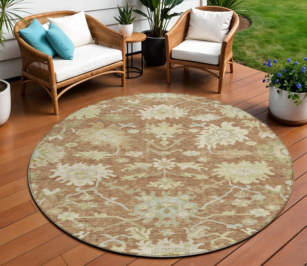 Homeroots 3' Artichoke Green Floral Indoor Outdoor Area Rug - Durable, Washable, Stylish For Any Space 8' Round Polyester 605219