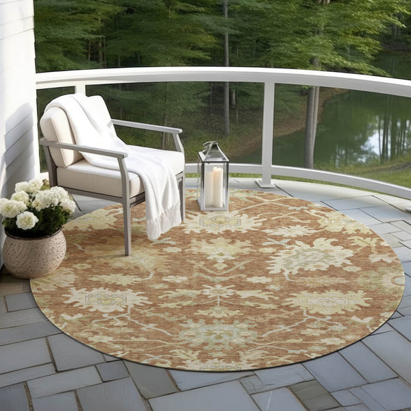 Homeroots 3' Artichoke Green Floral Indoor Outdoor Area Rug - Durable, Washable, Stylish For Any Space 8' Round Polyester 605219