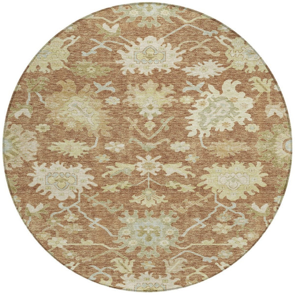 Homeroots 3' Artichoke Green Floral Indoor Outdoor Area Rug - Durable, Washable, Stylish For Any Space 8' Round Polyester 605219