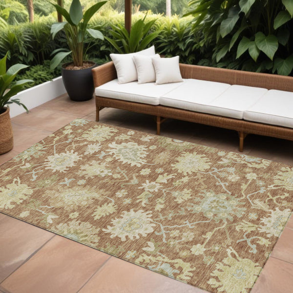 Homeroots 3' Artichoke Green Floral Indoor Outdoor Area Rug - Durable, Washable, Stylish For Any Space 8' X 10' Polyester 605220