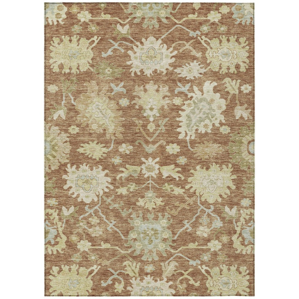 HomeRoots 5' Copper Green and Ivory Floral Washable Area Rug - Stylish, Durable, and Easy-Care for Any Space 8' X 10' 605220