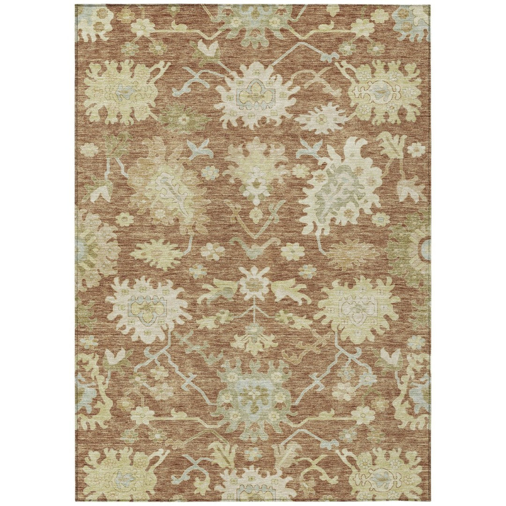 HomeRoots 9' Indoor/Outdoor Copper Green & Ivory Floral Area Rug - Washable, Durable, Stain-Resistant Design 605221