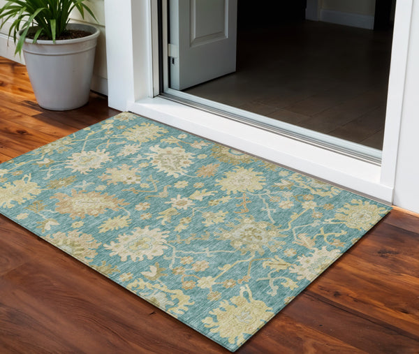 Homeroots 3' Artichoke Green Floral Indoor Outdoor Area Rug - Durable, Washable, Stylish For Any Space 3' X 5' Polyester 605223