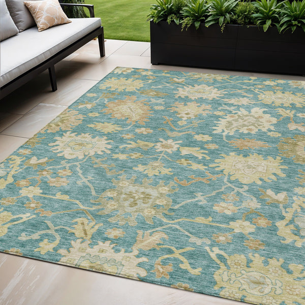Homeroots 3' Artichoke Green Floral Indoor Outdoor Area Rug - Durable, Washable, Stylish For Any Space 5' X 8' Polyester 605224