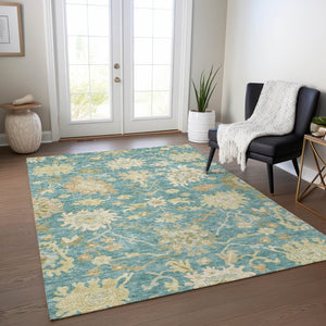 Homeroots 3' Artichoke Green Floral Indoor Outdoor Area Rug - Durable, Washable, Stylish For Any Space 5' X 8' Polyester 605224