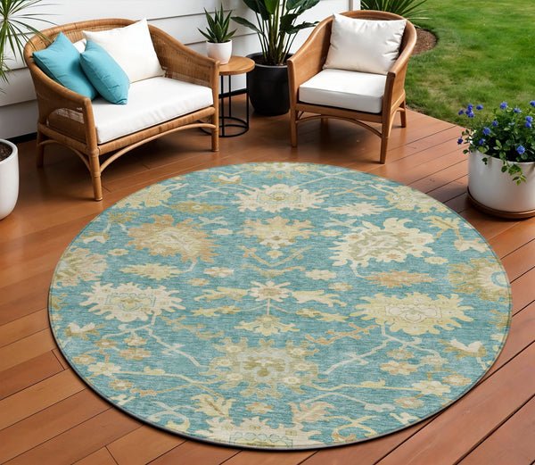 Homeroots 3' Artichoke Green Floral Indoor Outdoor Area Rug - Durable, Washable, Stylish For Any Space 8' Round Polyester 605225