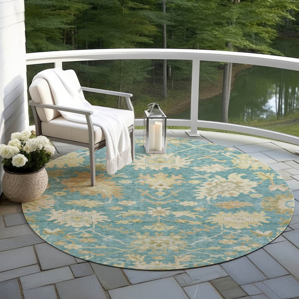 Homeroots 3' Artichoke Green Floral Indoor Outdoor Area Rug - Durable, Washable, Stylish For Any Space 8' Round Polyester 605225