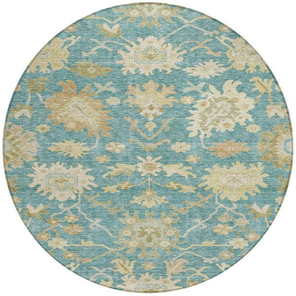 Homeroots 3' Artichoke Green Floral Indoor Outdoor Area Rug - Durable, Washable, Stylish For Any Space 8' Round Polyester 605225